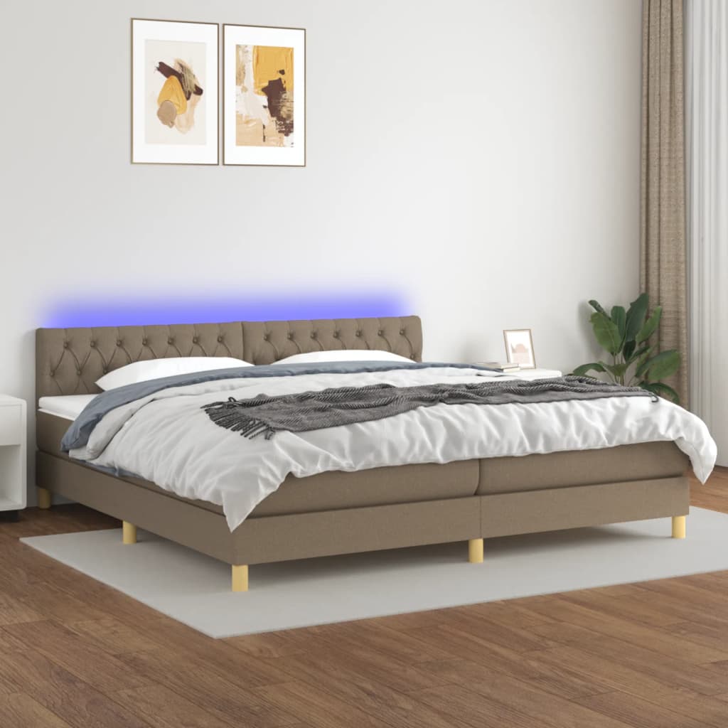 Sommier à lattes de lit et matelas et LED Taupe 200x200cm Tissu