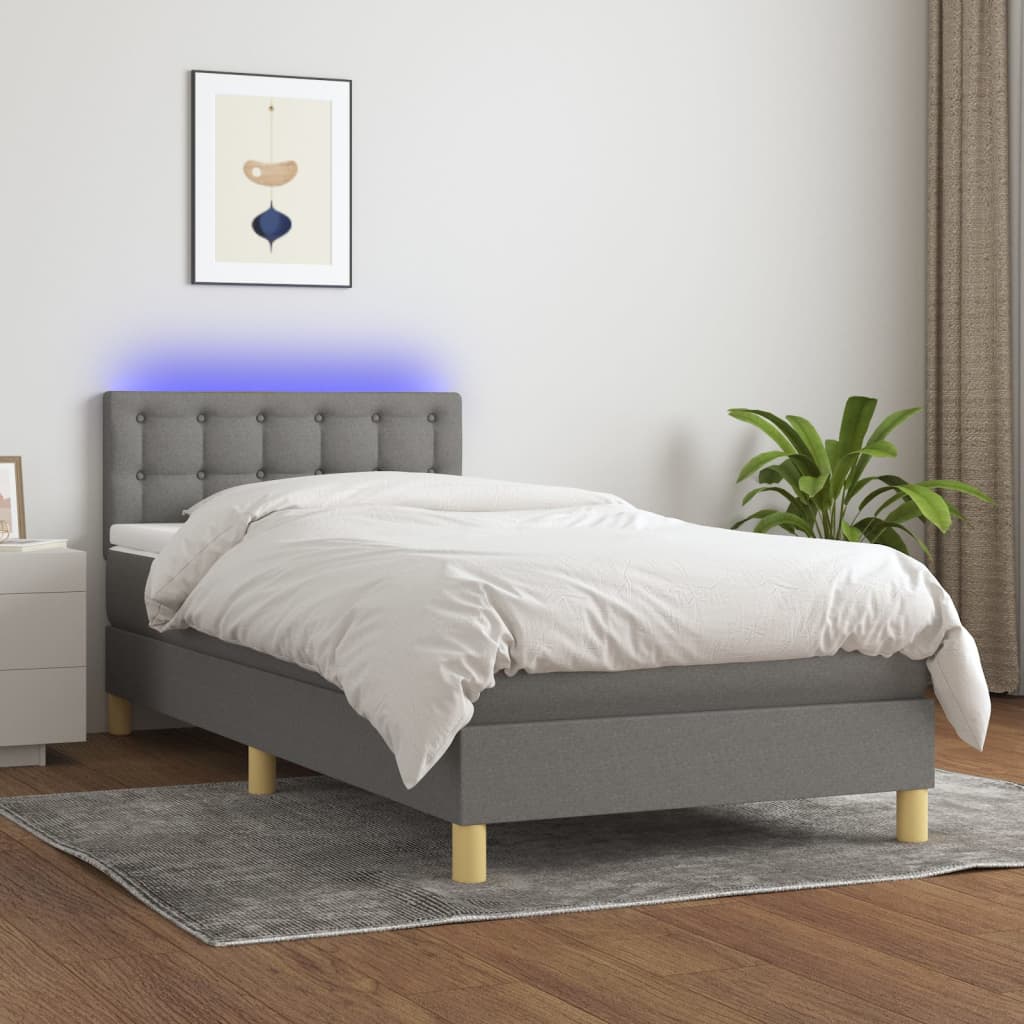 Sommier à lattes de lit avec matelas et LED Gris foncé 80x200cm