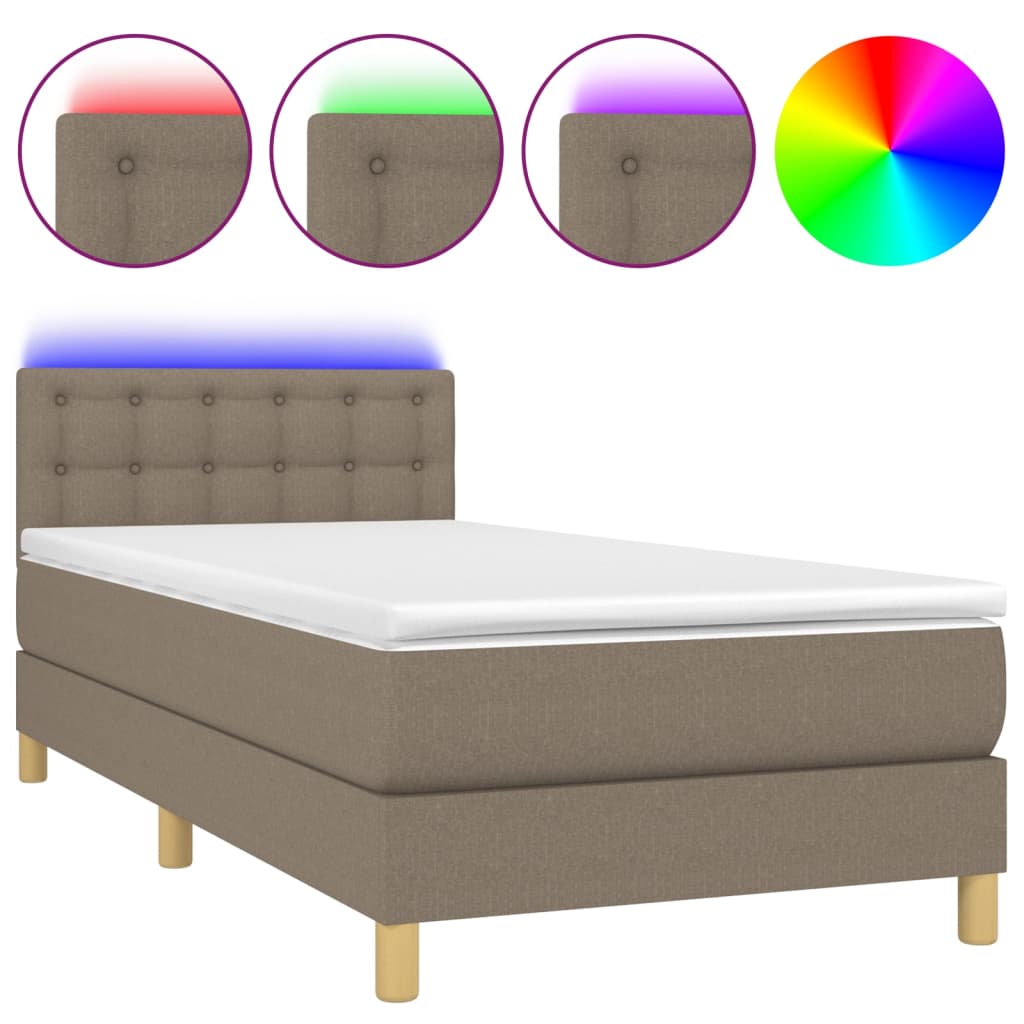 Sommier à lattes de lit avec matelas LED Taupe 80x200 cm Tissu