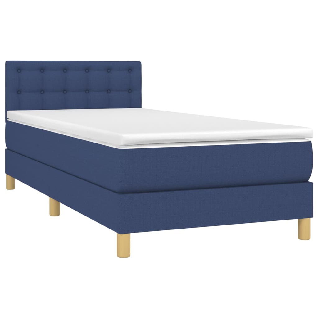 Sommier à lattes de lit avec matelas et LED Bleu 90x190cm Tissu