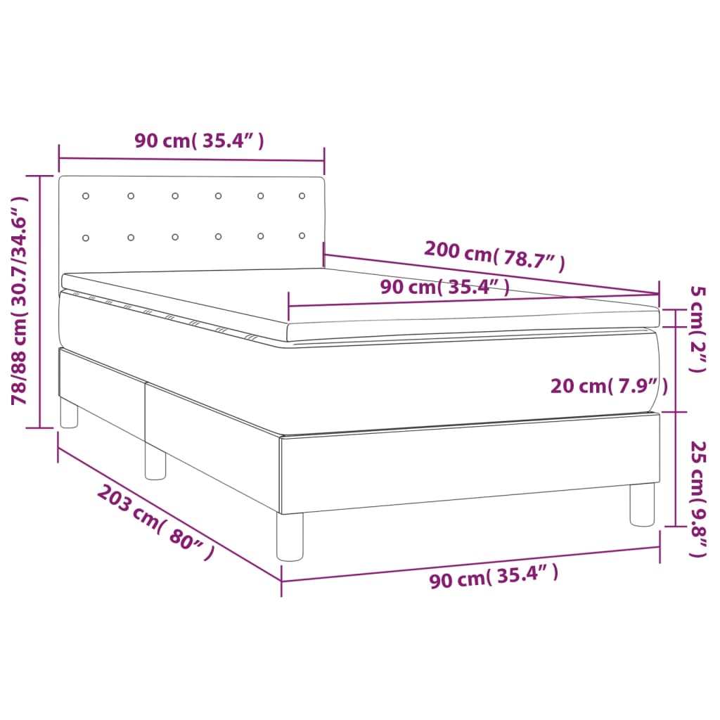 Sommier à lattes de lit avec matelas et LED Noir 90x200cm Tissu