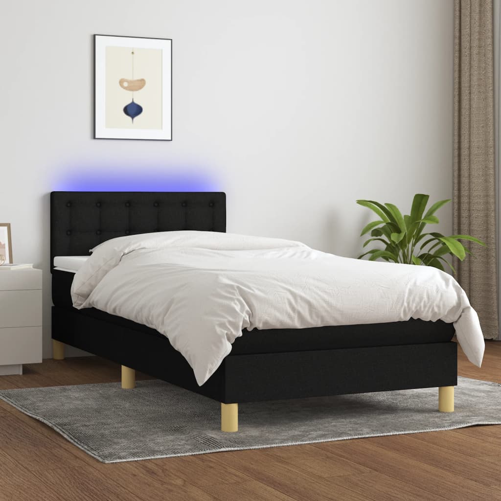 Sommier à lattes de lit avec matelas et LED Noir 90x200cm Tissu