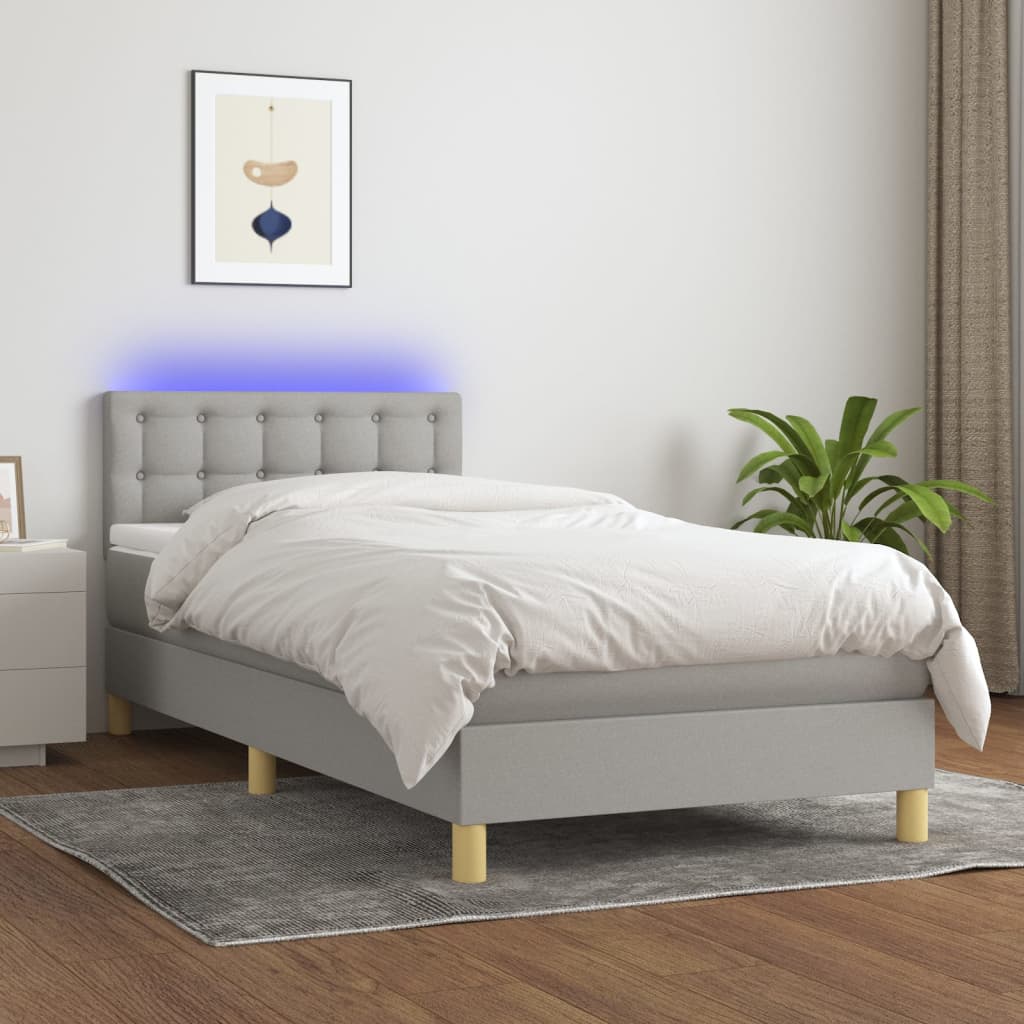 Sommier à lattes de lit matelas LED Gris clair 100x200 cm Tissu