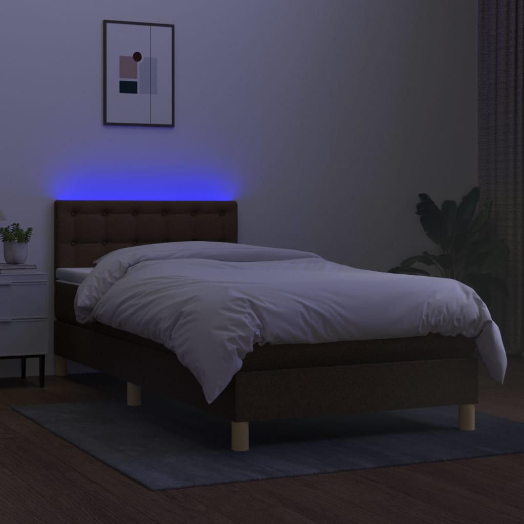 Sommier à lattes de lit matelas et LED Marron foncé 100x200cm