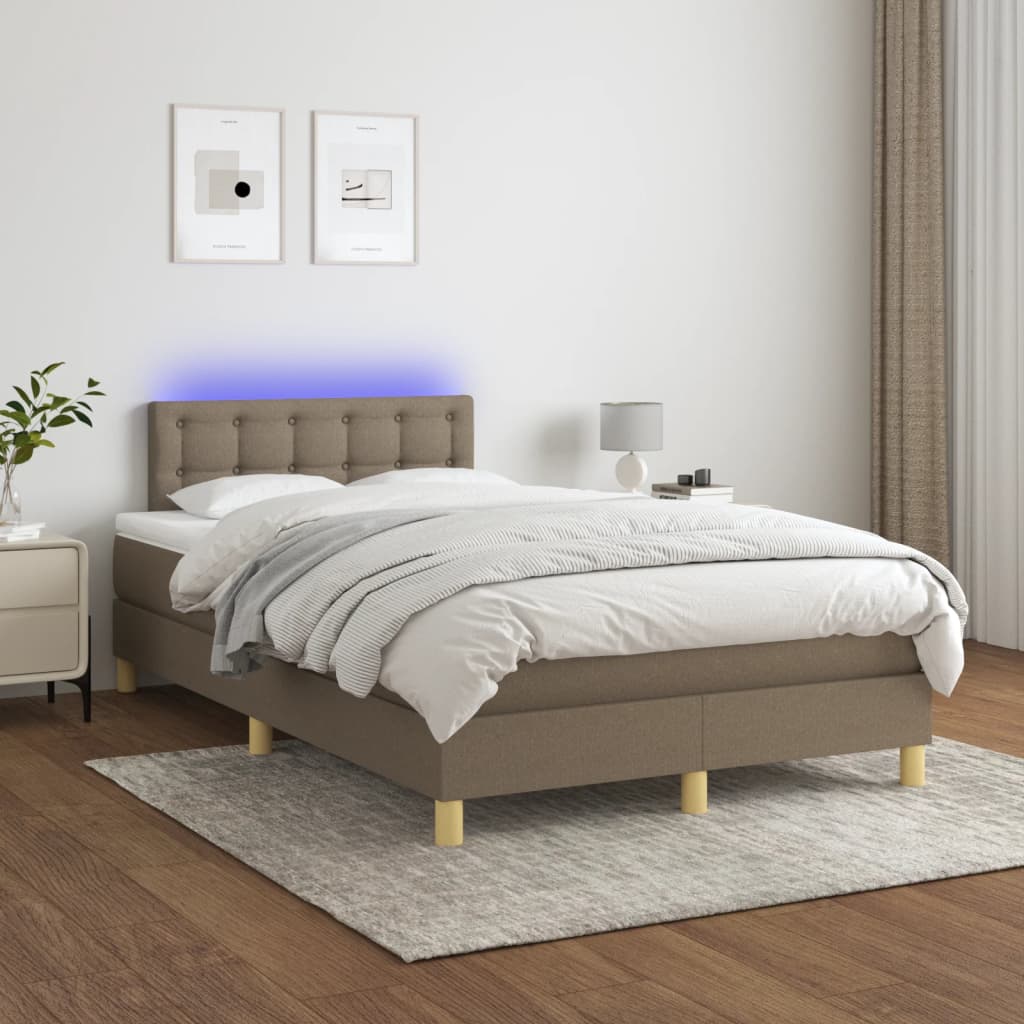 Sommier à lattes de lit avec matelas LED Taupe 120x200 cm Tissu