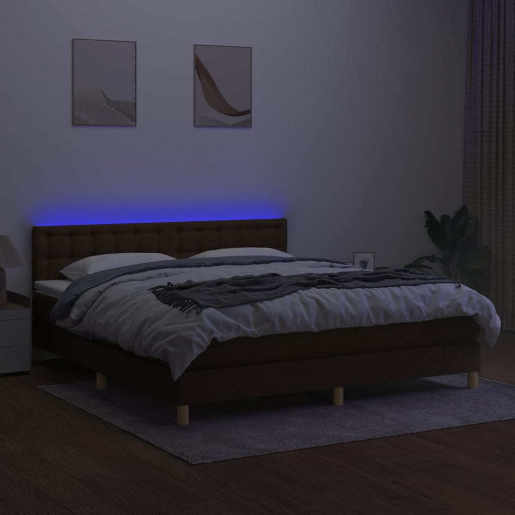 Sommier à lattes de lit matelas et LED Marron foncé 180x200cm