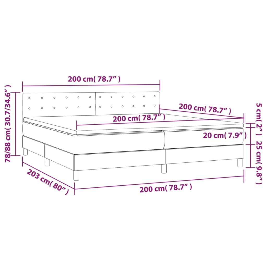 Sommier à lattes de lit et matelas et LED Gris foncé 200x200 cm