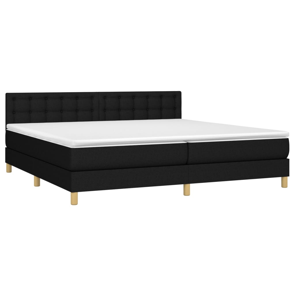 Sommier à lattes de lit et matelas et LED Noir 200x200 cm Tissu