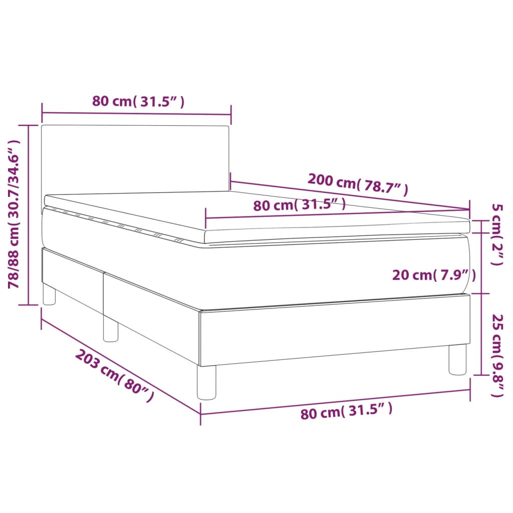 Sommier à lattes de lit avec matelas et LED Blanc 80x200cm