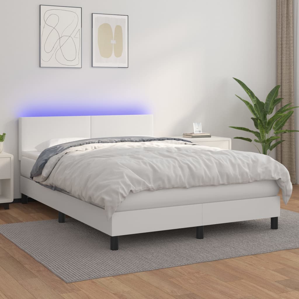 Sommier à lattes de lit avec matelas et LED Blanc 140x190 cm