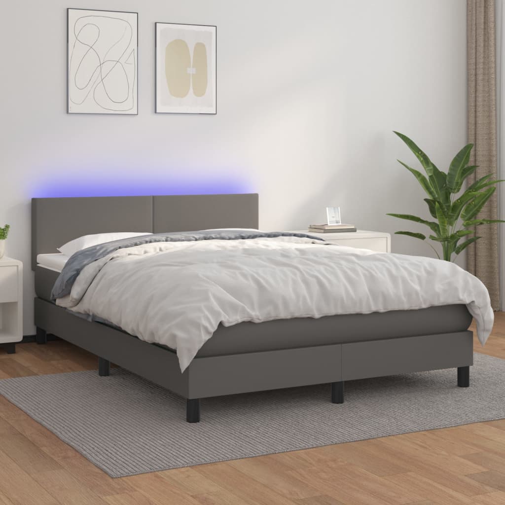 Sommier à lattes de lit avec matelas et LED Gris 140x190 cm