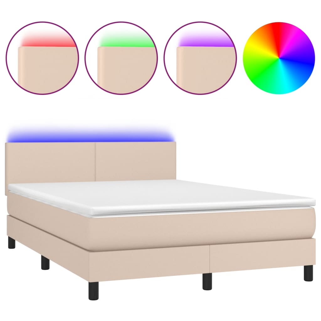 Sommier à lattes de lit avec matelas LED Cappuccino 140x190 cm