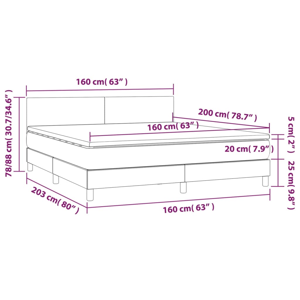 Sommier à lattes de lit avec matelas LED Cappuccino 160x200 cm