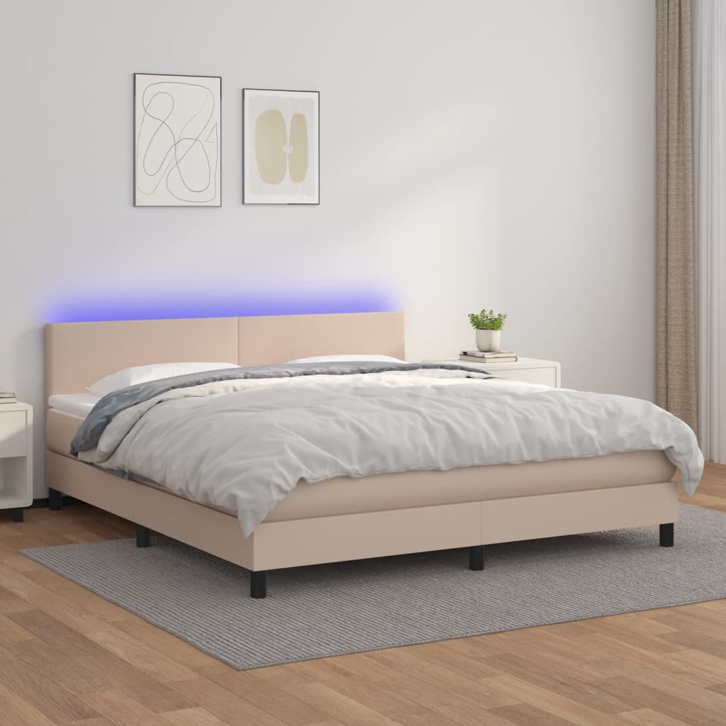 Sommier à lattes de lit avec matelas LED Cappuccino 160x200 cm