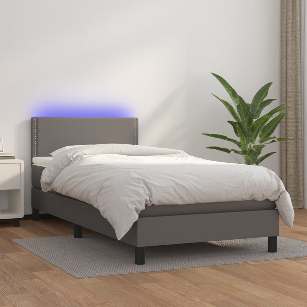 Sommier à lattes de lit et matelas LED Gris 80x200cm Similicuir