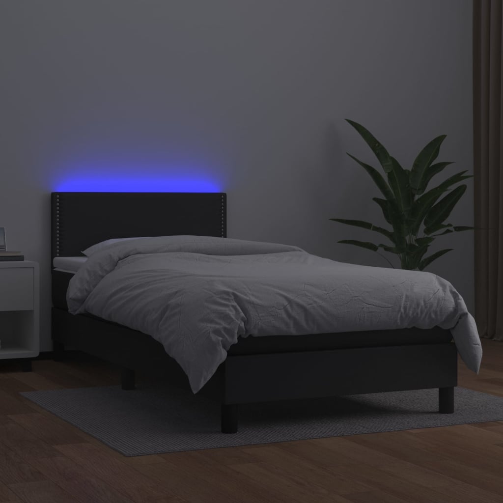 Sommier à lattes de lit et matelas LED Noir 90x190cm Similicuir