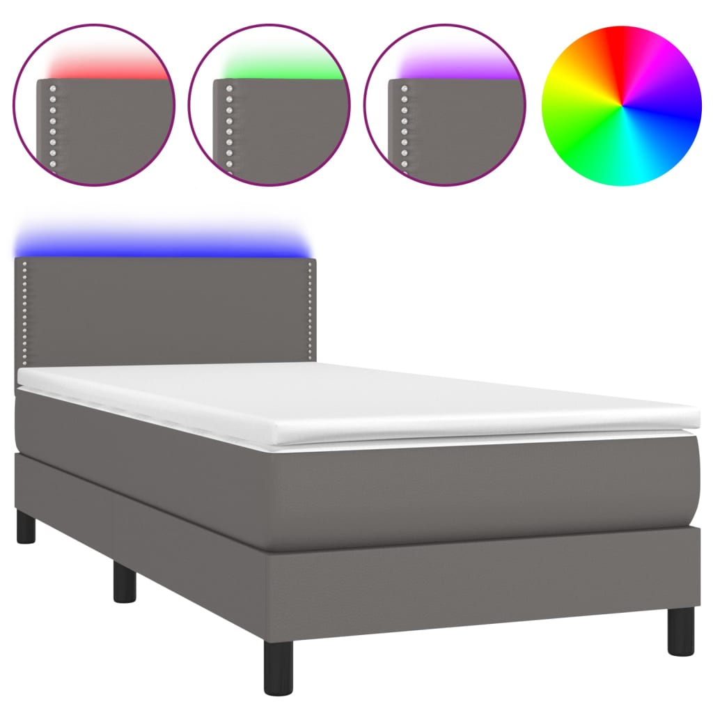 Sommier à lattes de lit et matelas LED Gris 90x190cm Similicuir