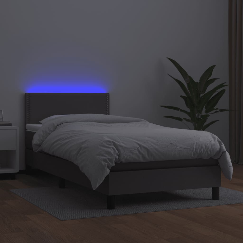 Sommier à lattes de lit et matelas LED Gris 90x190cm Similicuir