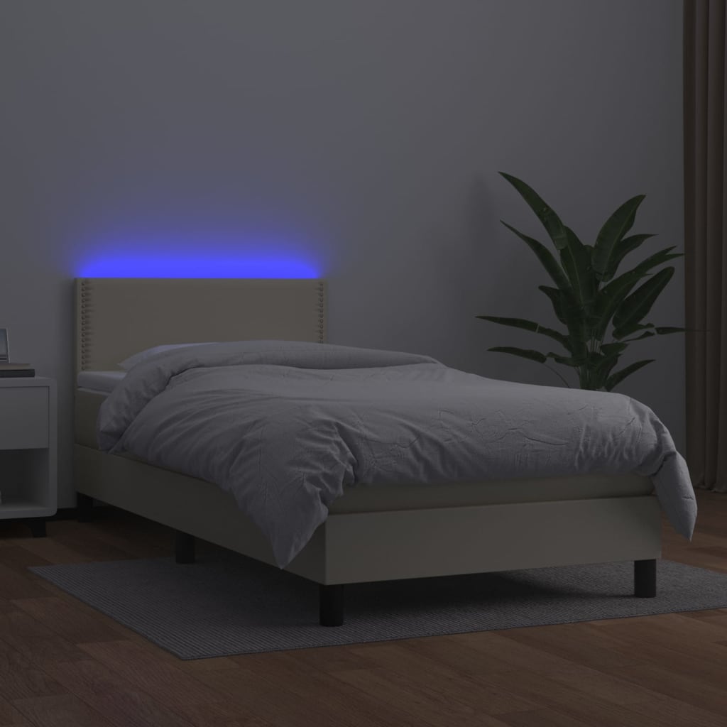 Sommier à lattes de lit avec matelas et LED Crème 90x200 cm