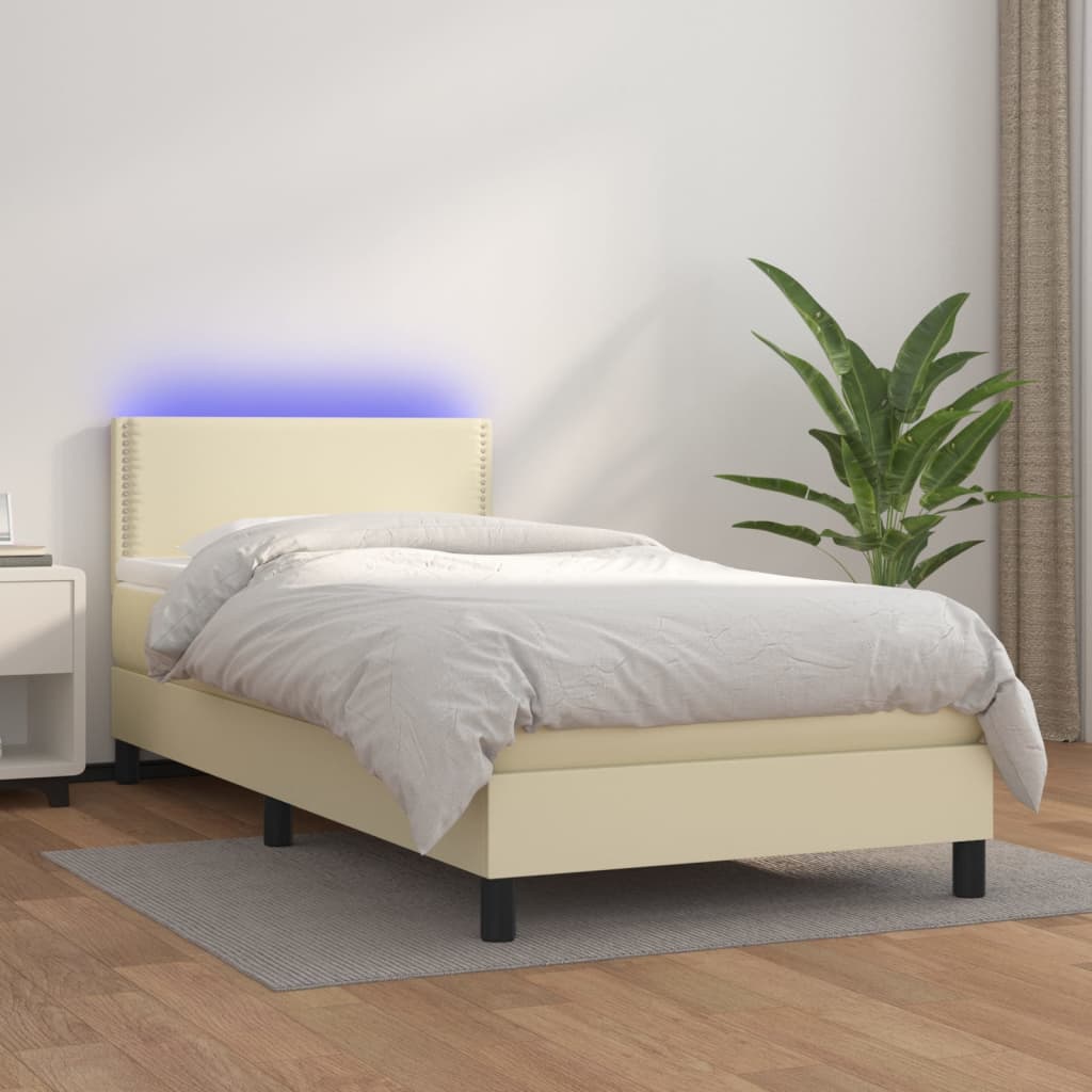 Sommier à lattes de lit avec matelas et LED Crème 90x200 cm