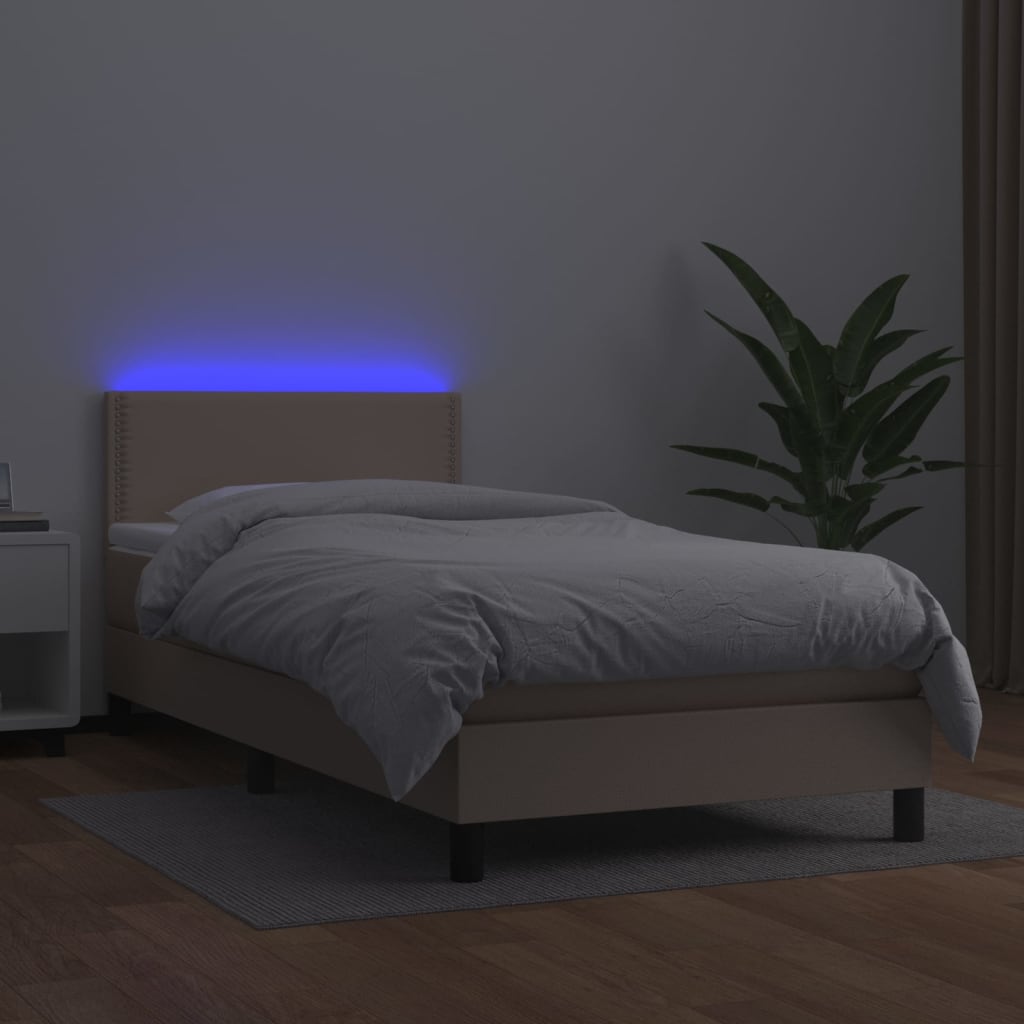 Sommier à lattes de lit matelas et LED Cappuccino 90x200 cm