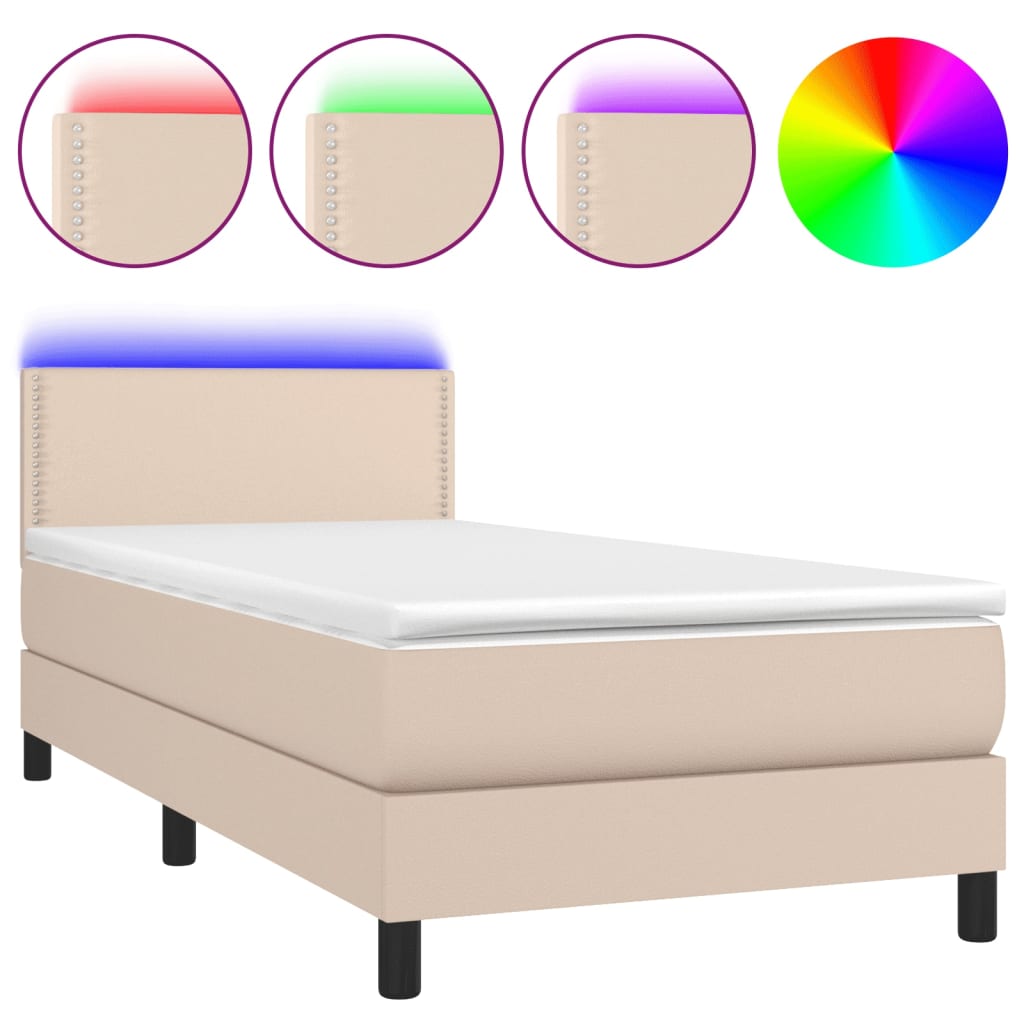 Sommier à lattes de lit avec matelas LED Cappuccino 100x200 cm