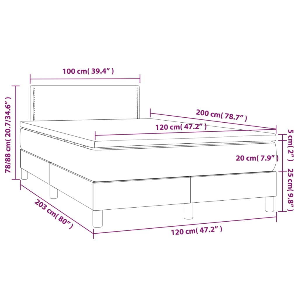 Sommier à lattes de lit avec matelas et LED Gris 120x200 cm