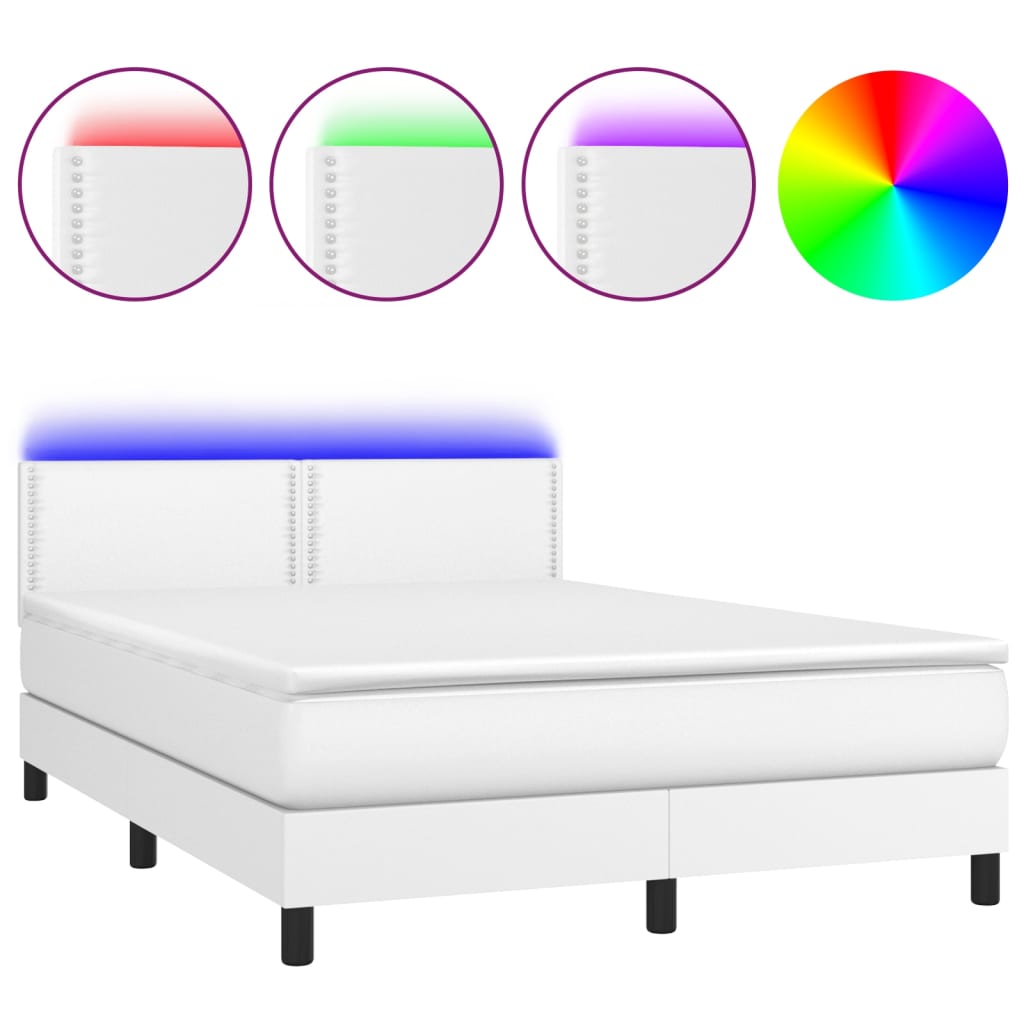 Sommier à lattes de lit avec matelas et LED Blanc 140x190 cm