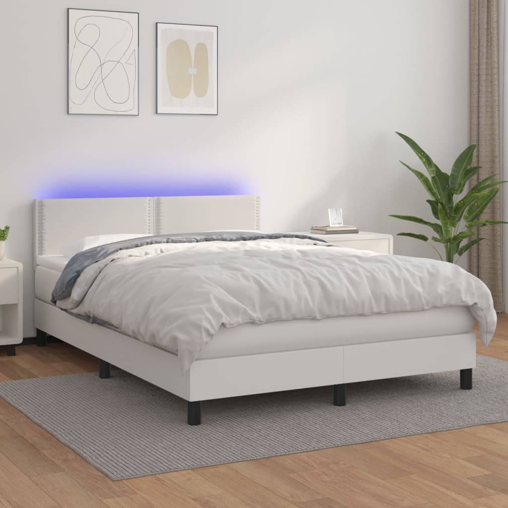 Sommier à lattes de lit avec matelas et LED Blanc 140x190 cm