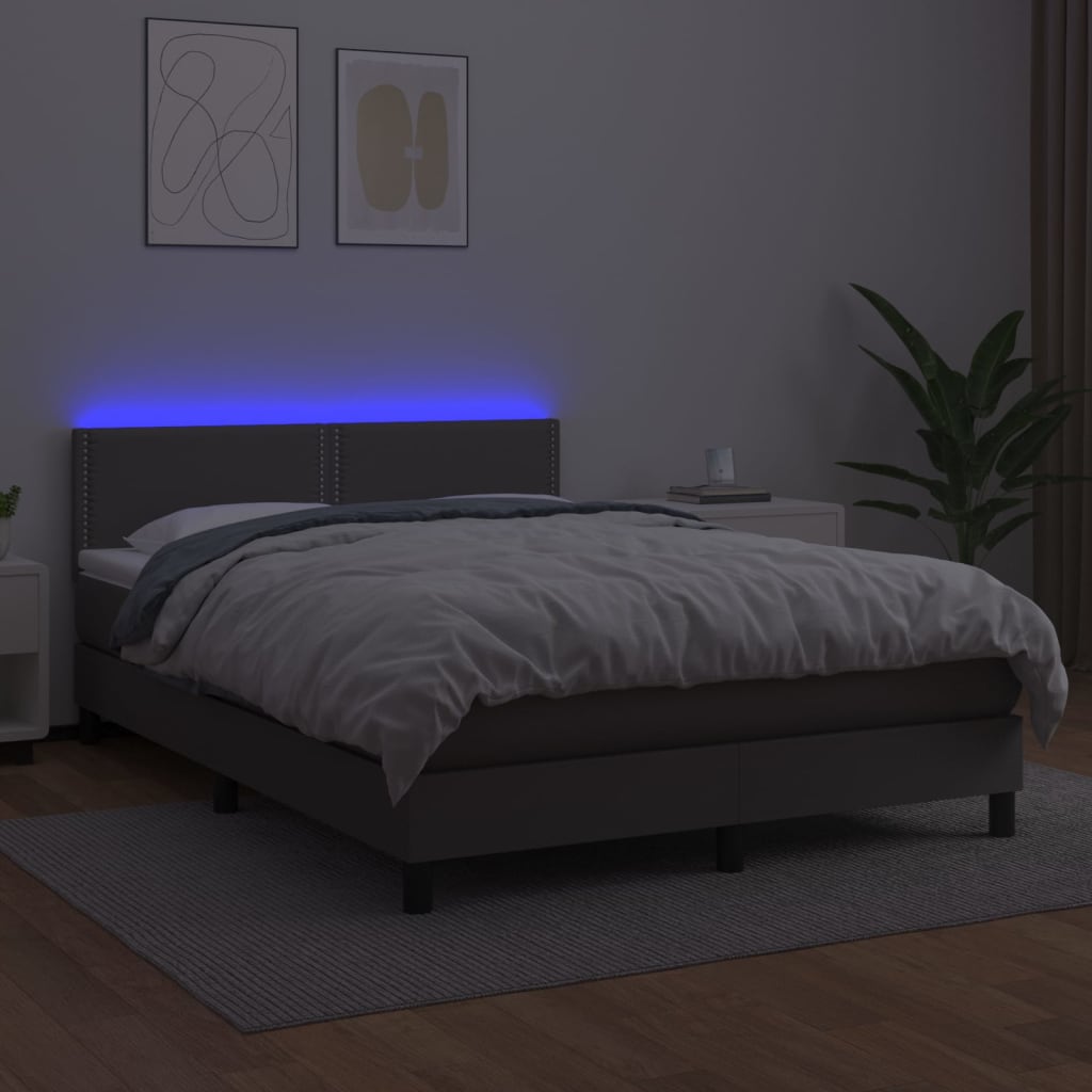 Sommier à lattes de lit avec matelas et LED Gris 140x190 cm