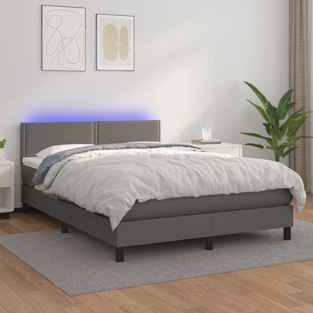 Sommier à lattes de lit avec matelas et LED Gris 140x190 cm