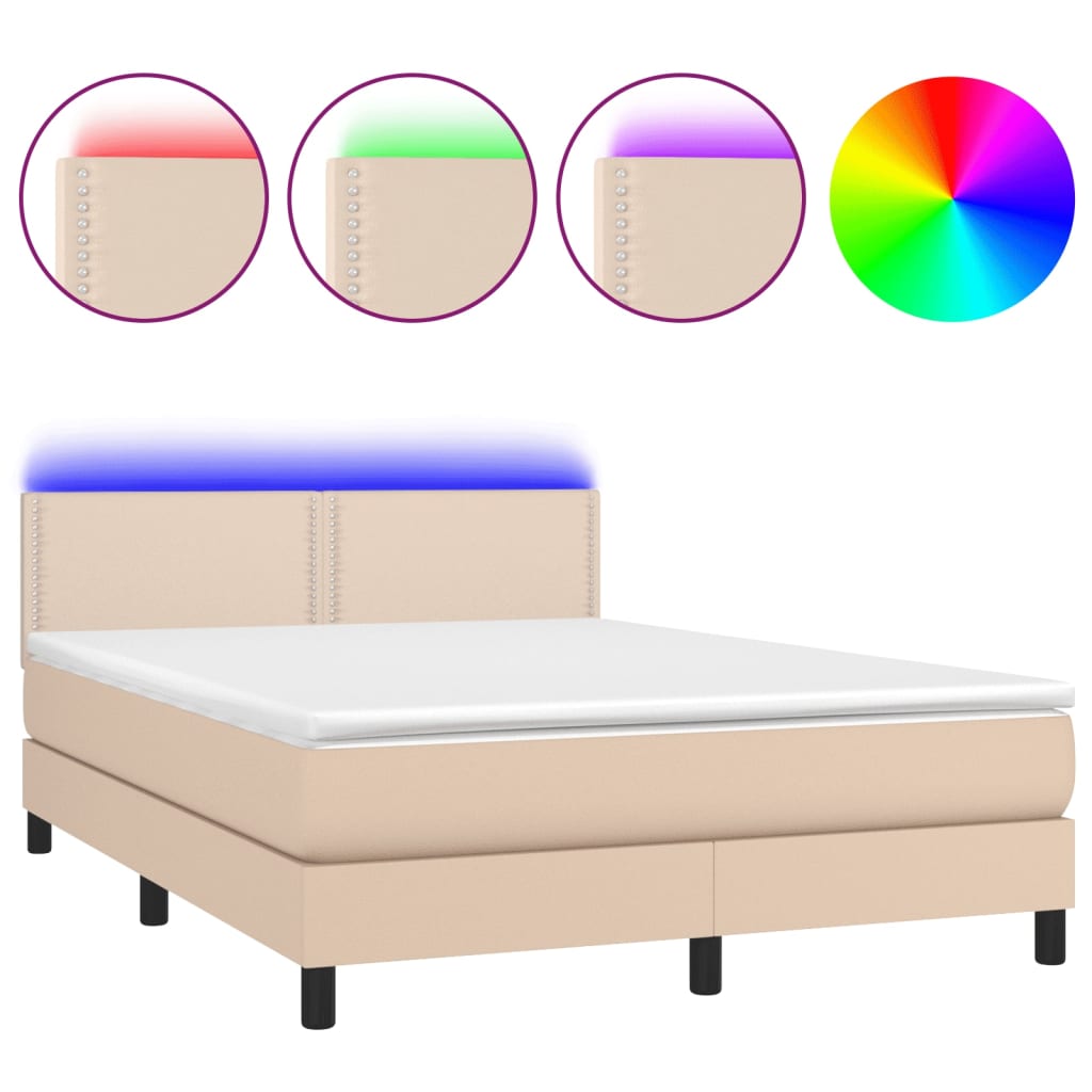 Sommier à lattes de lit avec matelas LED Cappuccino 140x190 cm