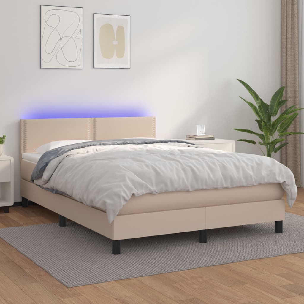 Sommier à lattes de lit avec matelas LED Cappuccino 140x190 cm