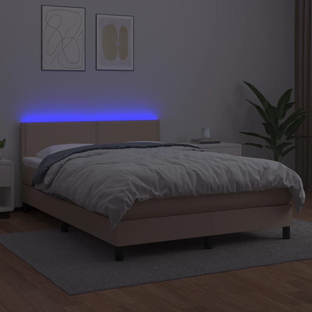 Sommier à lattes de lit avec matelas LED Cappuccino 140x200 cm