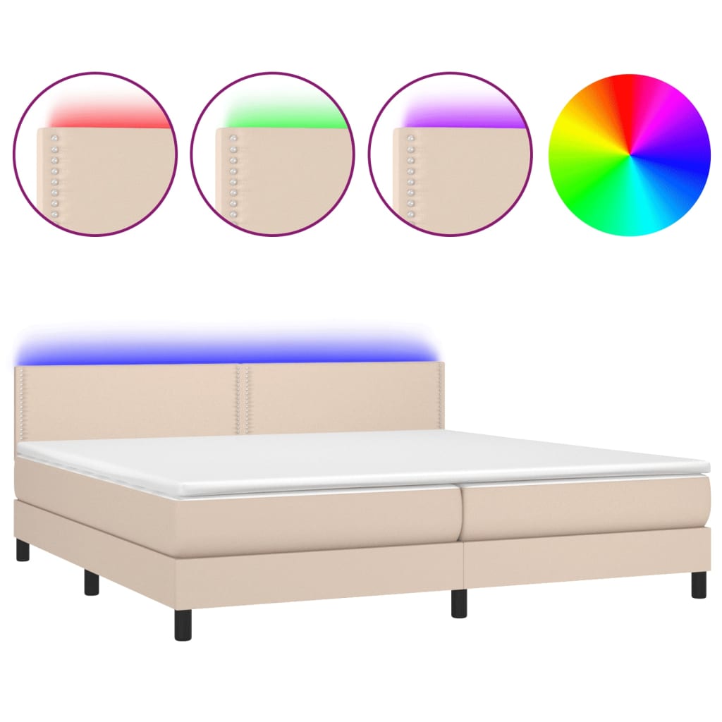 Sommier à lattes de lit avec matelas LED Cappuccino 200x200 cm