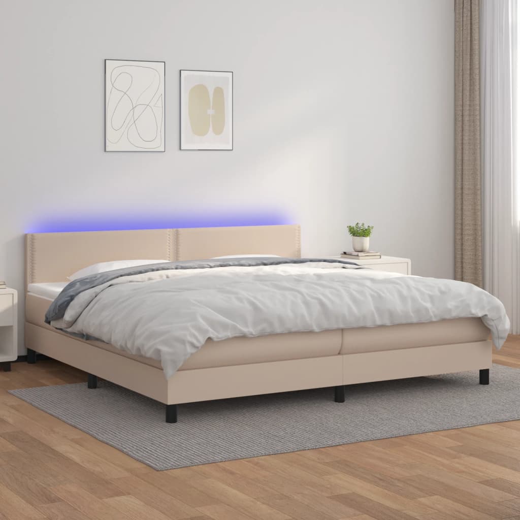 Sommier à lattes de lit avec matelas LED Cappuccino 200x200 cm