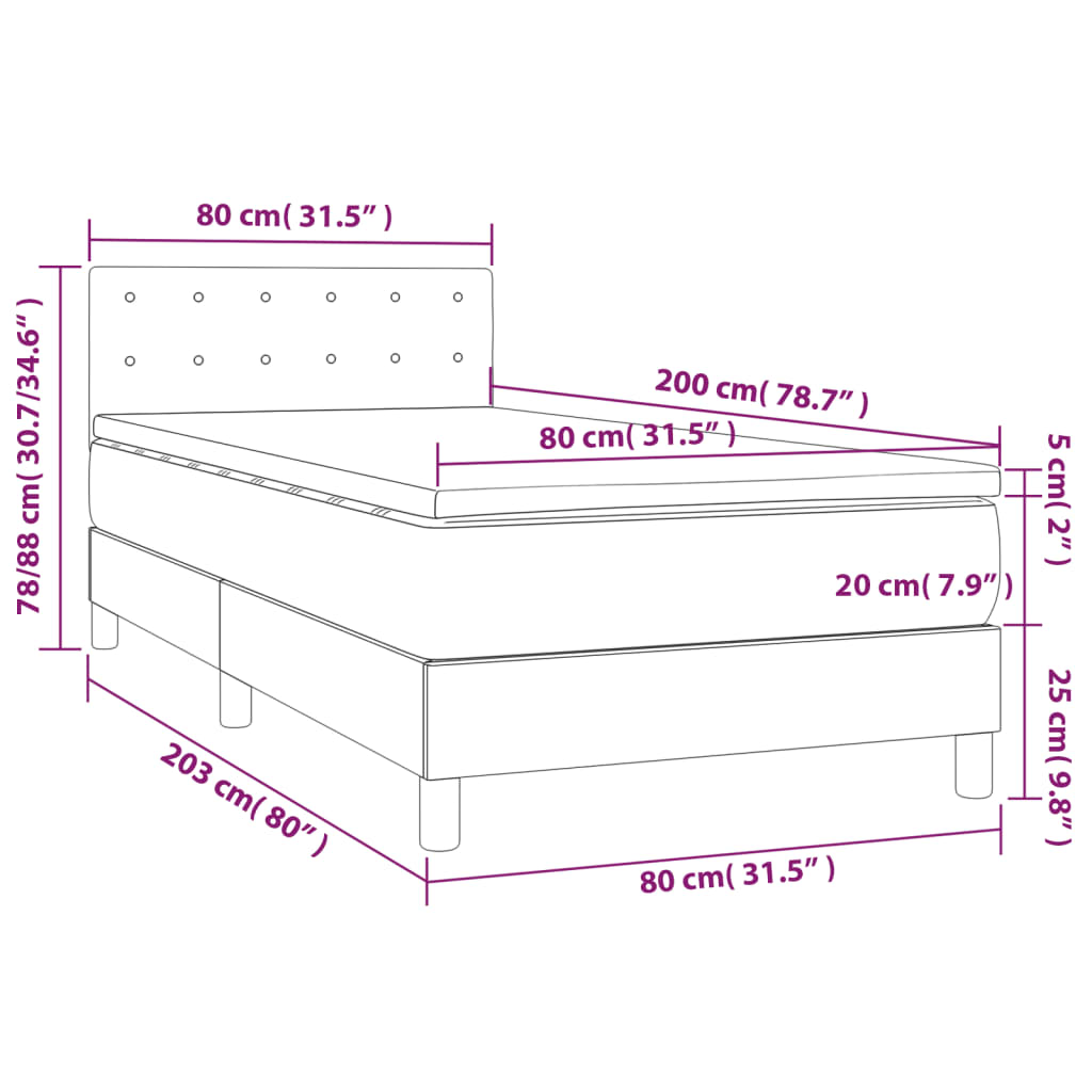 Sommier à lattes de lit avec matelas et LED Noir 80x200 cm