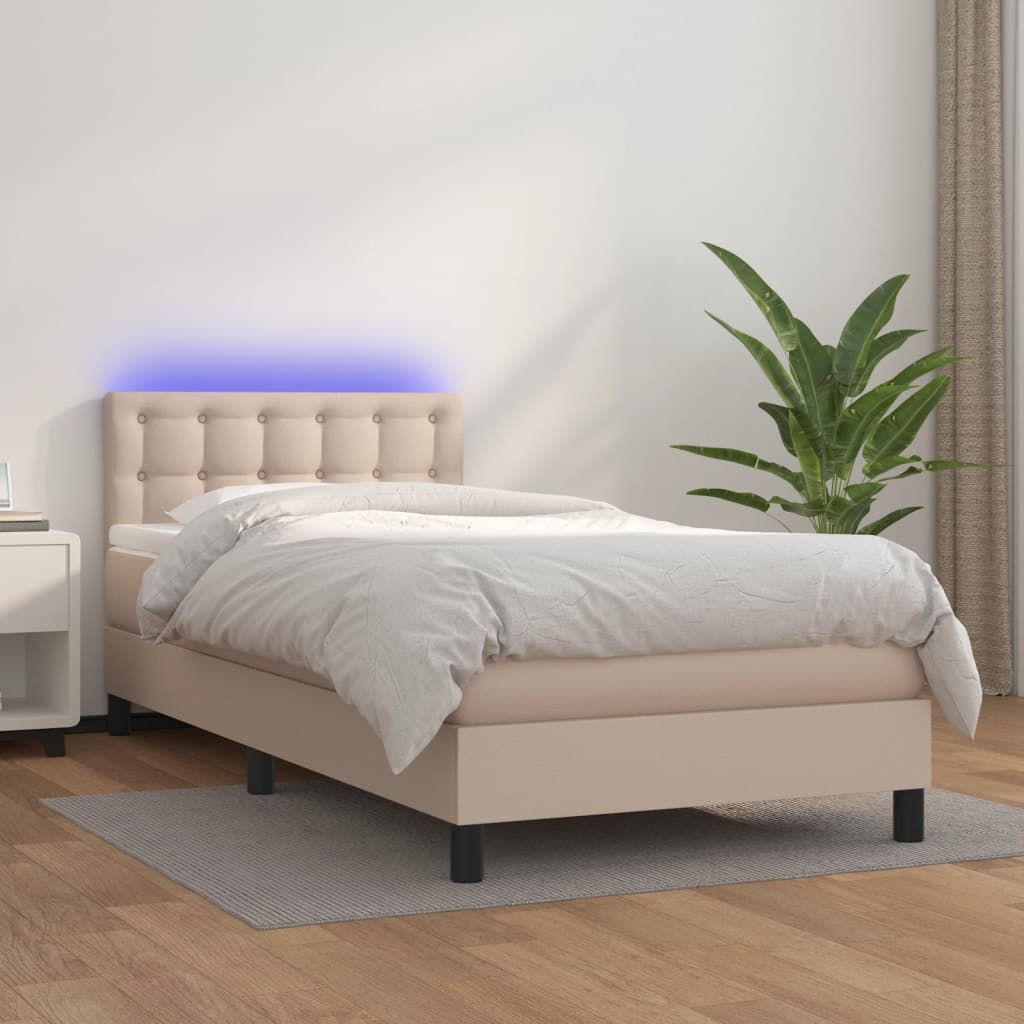 Sommier à lattes de lit avec matelas et LED Cappuccino 80x200cm