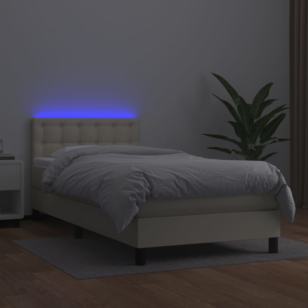 Sommier à lattes de lit avec matelas et LED Crème 90x200cm