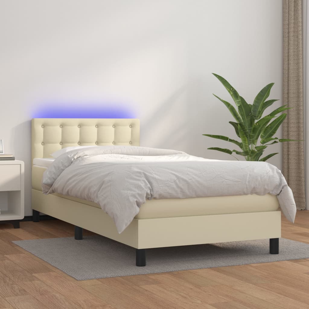 Sommier à lattes de lit avec matelas et LED Crème 90x200cm