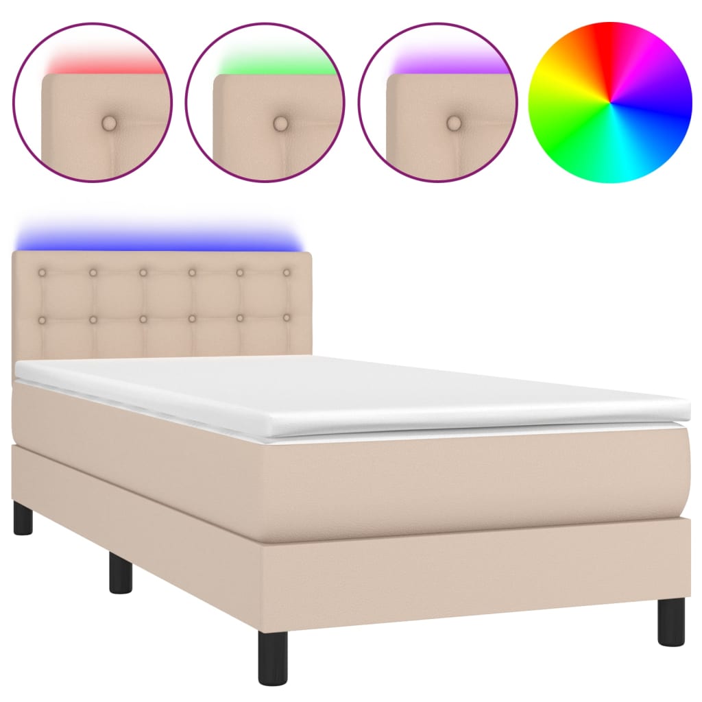 Sommier à lattes de lit avec matelas LED Cappuccino 100x200 cm