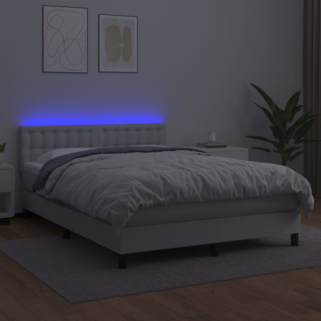 Sommier à lattes de lit avec matelas et LED Blanc 140x190 cm