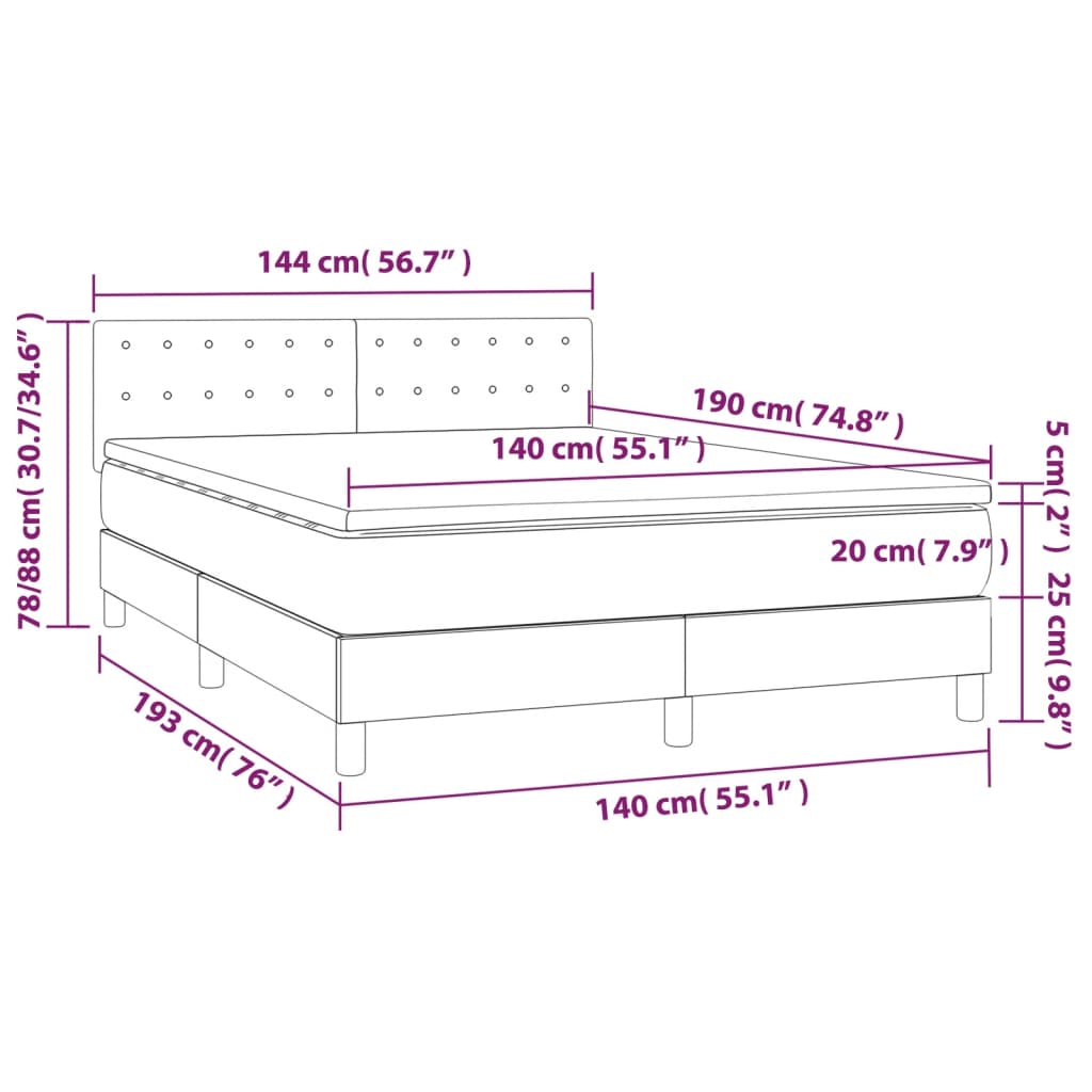 Sommier à lattes de lit avec matelas et LED Blanc 140x190 cm