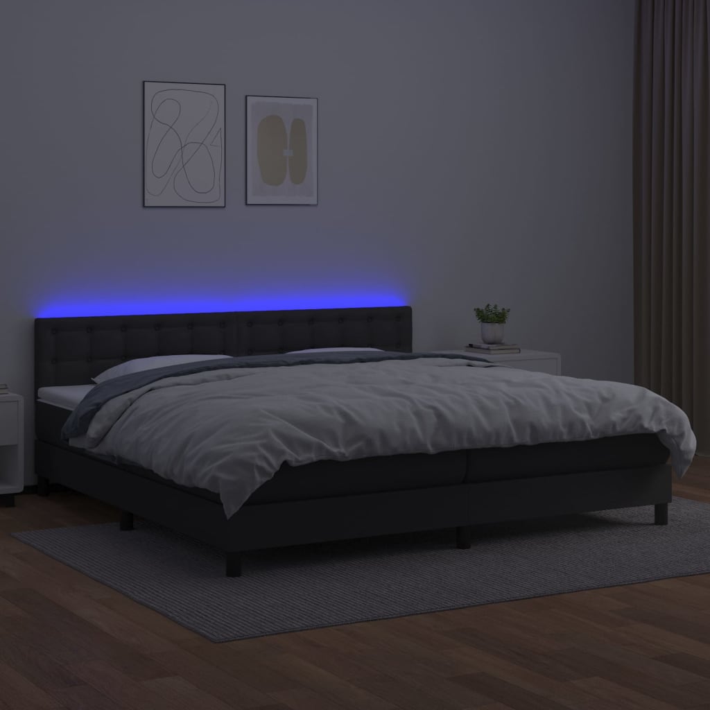 Sommier à lattes de lit avec matelas et LED Noir 200x200cm