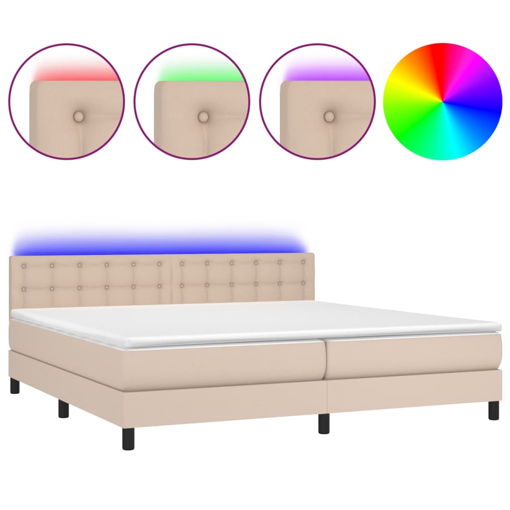 Sommier à lattes de lit avec matelas LED Cappuccino 200x200 cm