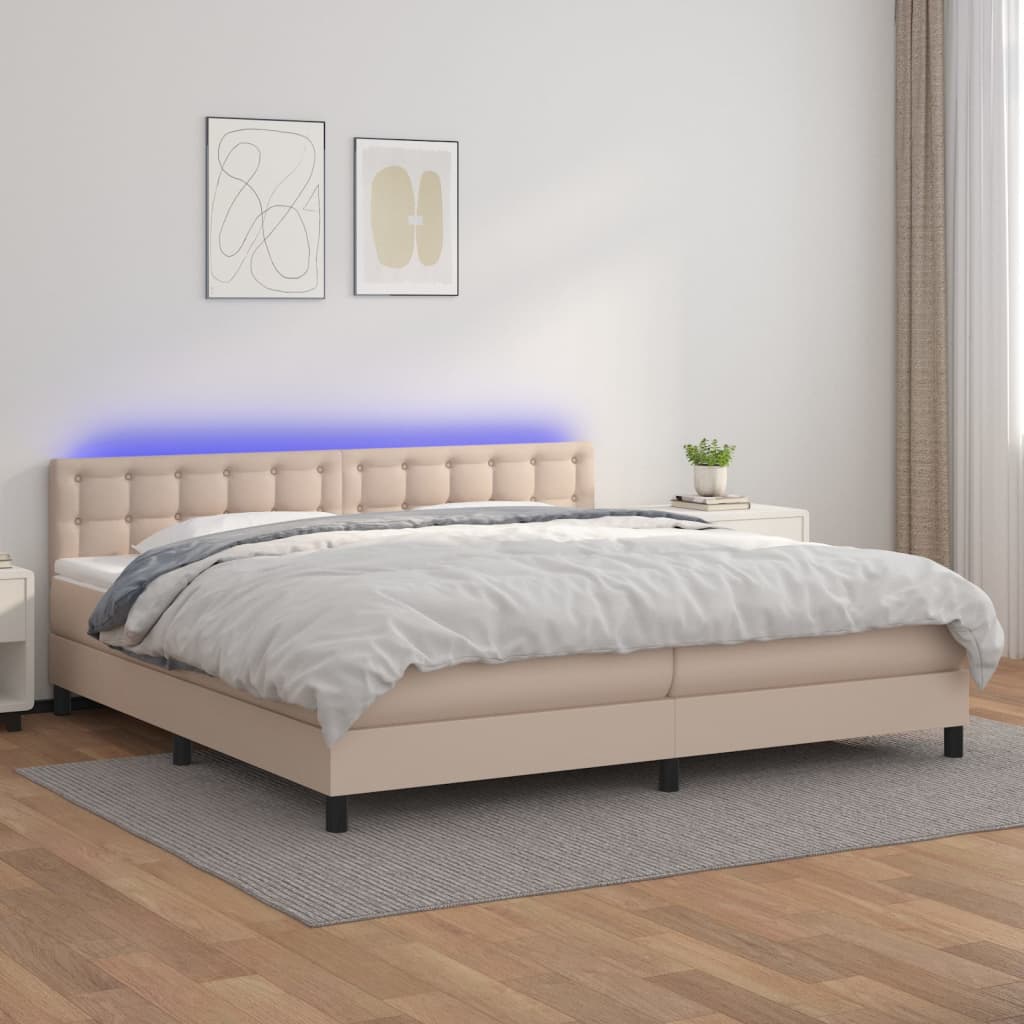 Sommier à lattes de lit avec matelas LED Cappuccino 200x200 cm