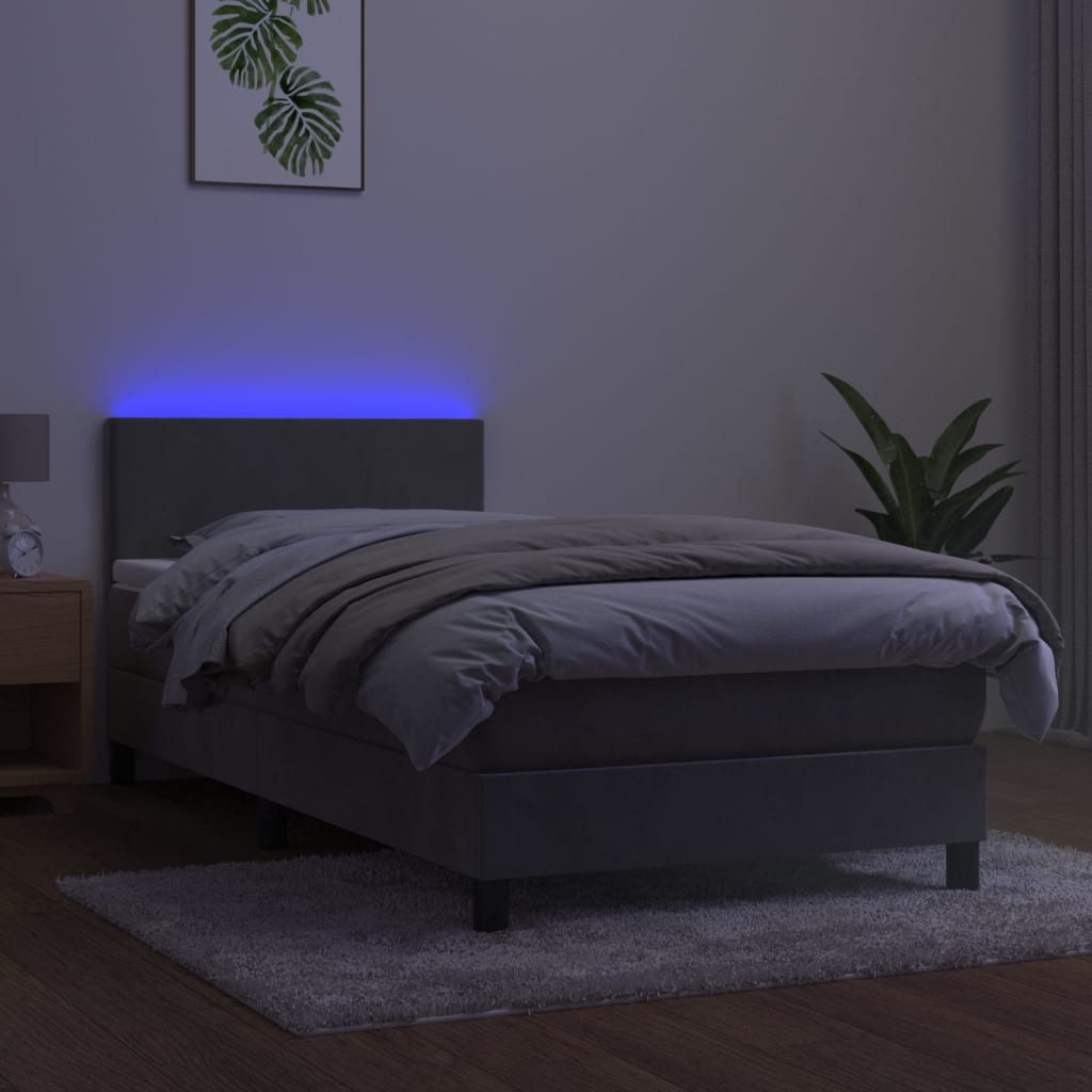 Sommier à lattes de lit avec matelas et LED Gris clair 80x200cm