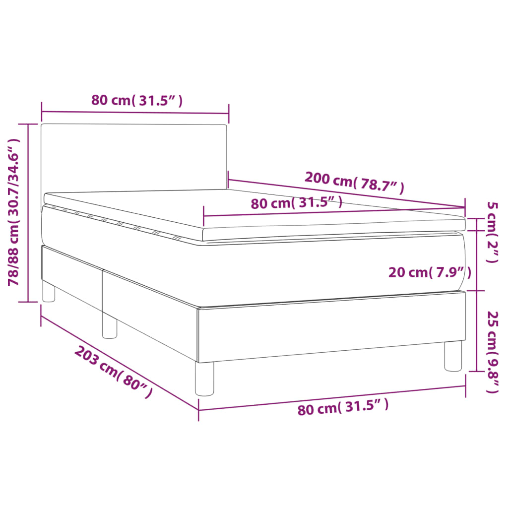 Sommier à lattes de lit avec matelas et LED Gris clair 80x200cm