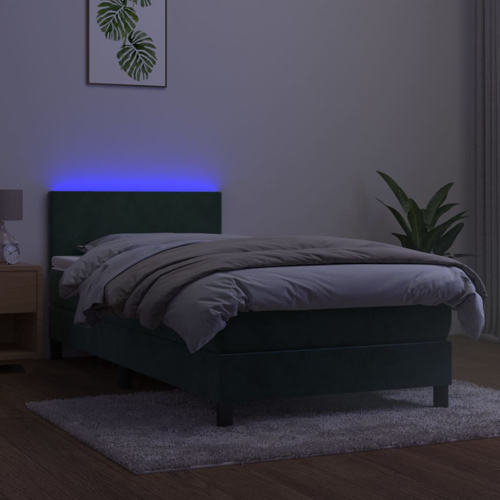 Sommier à lattes de lit avec matelas et LED Vert foncé 80x200cm