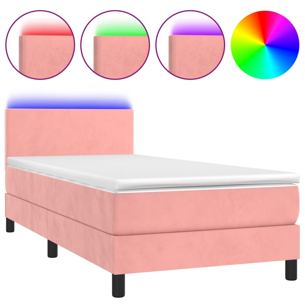 Sommier à lattes de lit avec matelas LED Rose 80x200 cm Velours